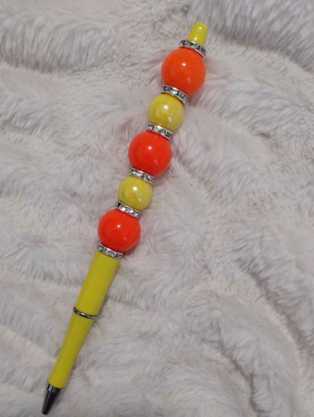 Tall Beaded Orange and Yellow Ballpoint Pen